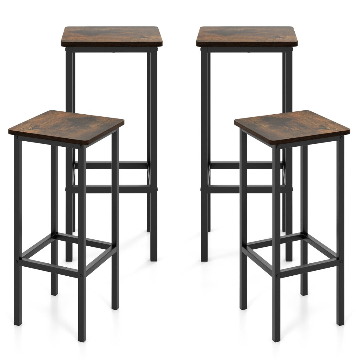 4-Piece Bar Stool Set with Metal Frame and Footrest for Dining Room