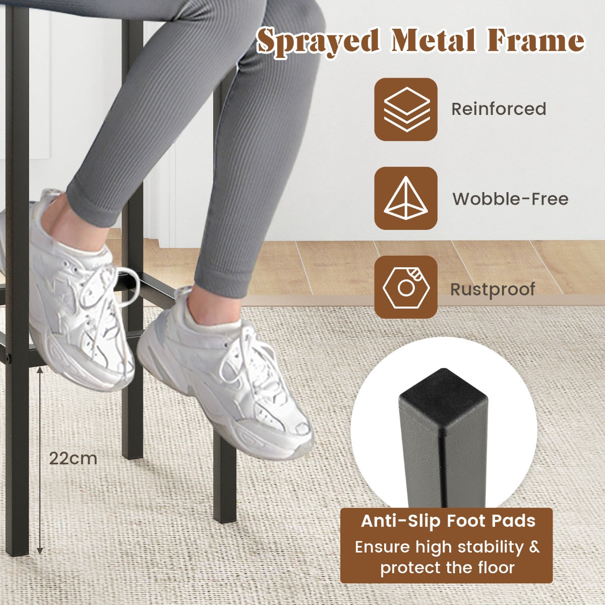 4-Piece Bar Stool Set with Metal Frame and Footrest for Dining Room