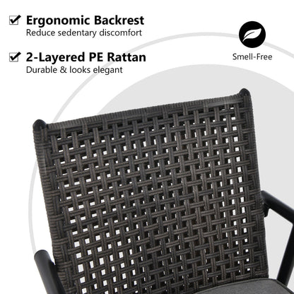 Durable PE rattan is smell-free, weather-friendly and adds an elegant touch to the outdoor bar chairs