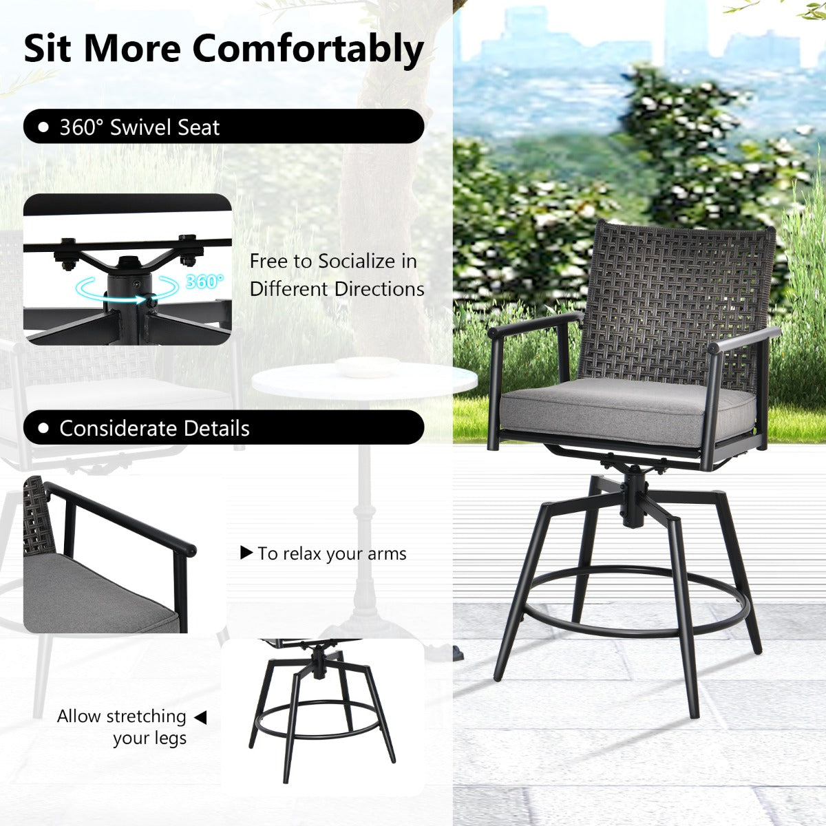 Detailed manual simplifies assembly so the two-chair patio bistro set is easy to prepare and enjoy