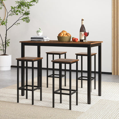 4-Piece Bar Stool Set with Metal Frame and Footrest for Dining Room