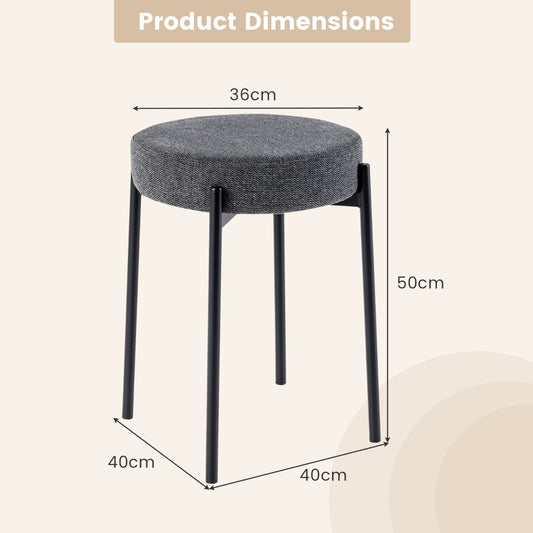 Set of four beige or dark gray upholstered bar stools with soft sponge padding and linen fabric