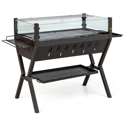 Costway Barbecue Charcoal Grills with Wind Guard and Seasoning Racks-Brown