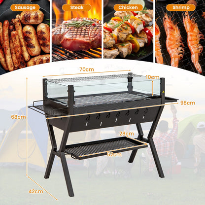 Costway Barbecue Charcoal Grills with Wind Guard and Seasoning Racks-Brown