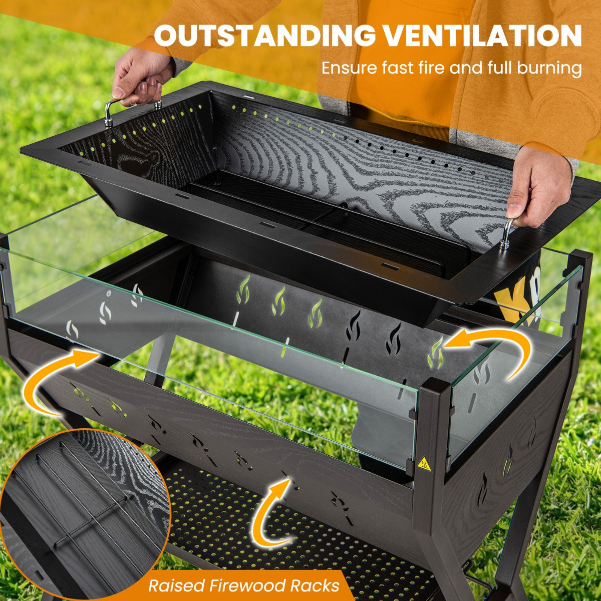 Stable X-shaped charcoal grill with convenient handles for easier fire bowl removal and transport