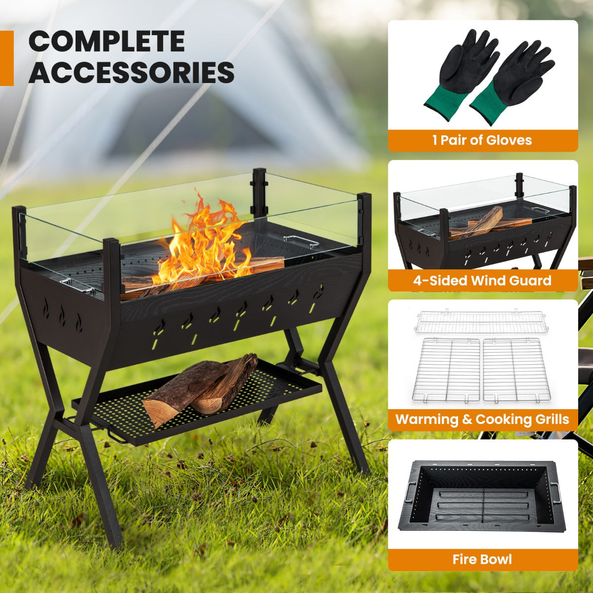 Costway Barbecue Charcoal Grills with Wind Guard and Seasoning Racks-Brown