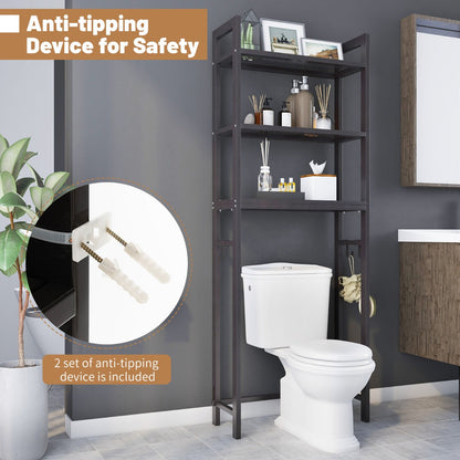 Adjustable toilet stand maximizes vertical bathroom space beside compact or standard toilets