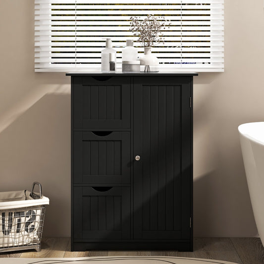 Costway Bathroom Floor Cabinet with 3 Drawers and 1 Side Cabinet-Black