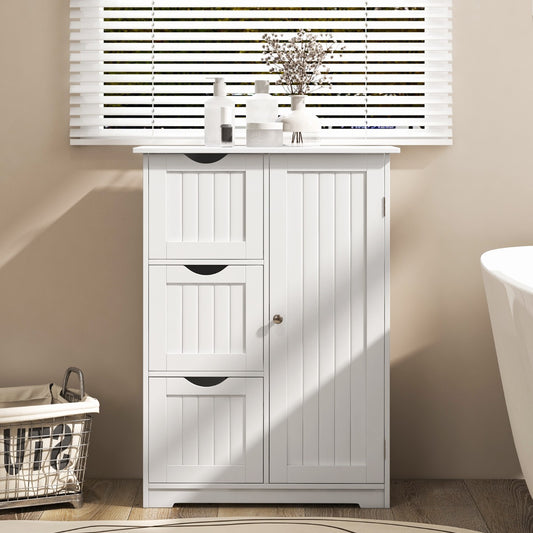 Costway Bathroom Floor Cabinet with 3 Drawers and 1 Side Cabinet-White