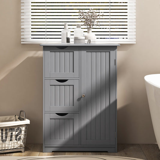 Bathroom Floor Cabinet with 3 Drawers and 1 Side Cabinet-Grey