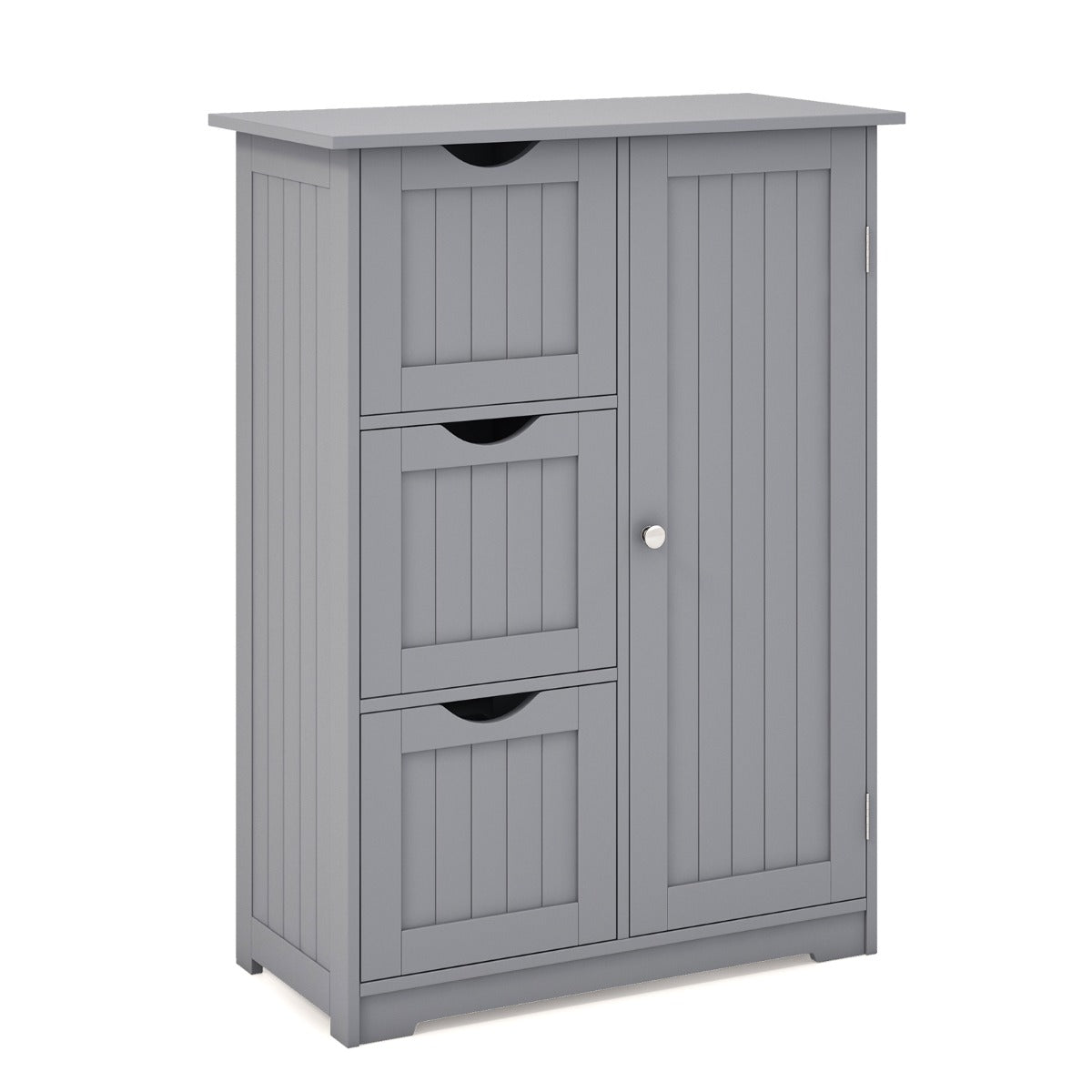 Bathroom Floor Cabinet with 3 Drawers and 1 Side Cabinet-Grey