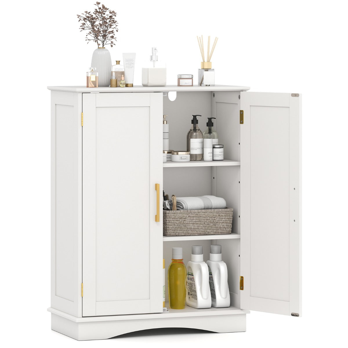 Bathroom Floor Storage Cabinet 80 cm Freestanding Cupboard Buffet Cabinet-White