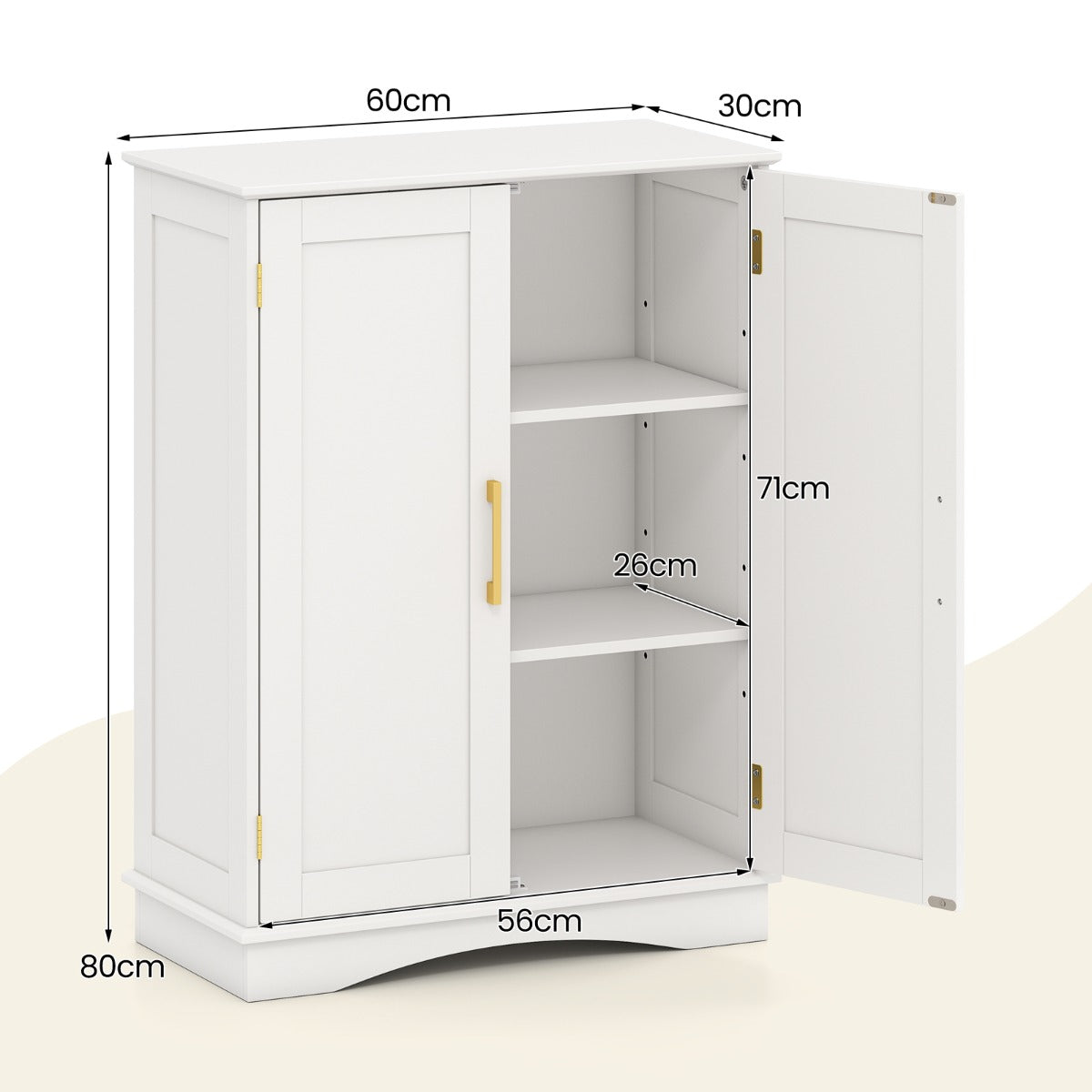 Bathroom Floor Storage Cabinet 80 cm Freestanding Cupboard Buffet Cabinet-White