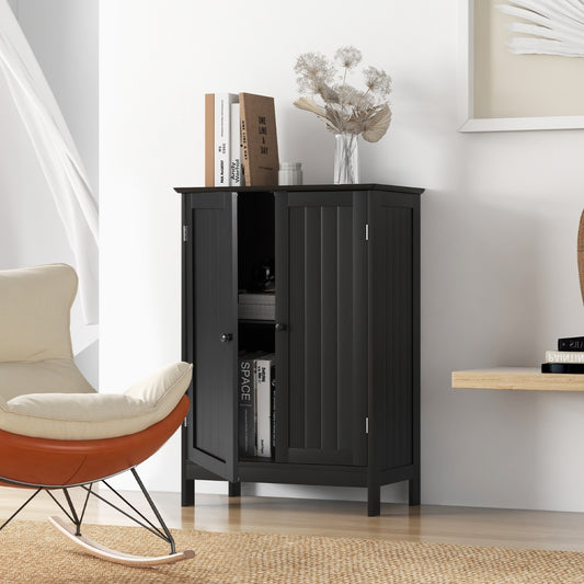 Costway Bathroom Storage Cabinet with Double Doors &amp; Adjustable Shelf-Black