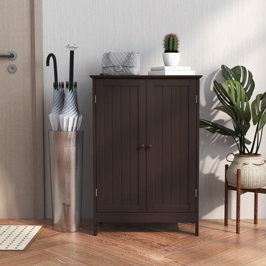 Bathroom Storage Cabinet with Double Doors &amp; Adjustable Shelf-Coffee