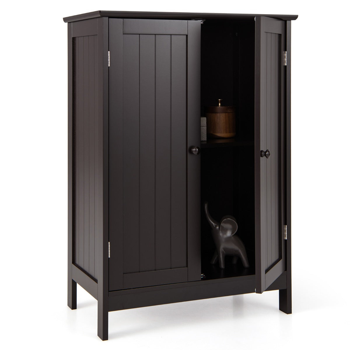 Bathroom Storage Cabinet with Double Doors &amp; Adjustable Shelf-Coffee
