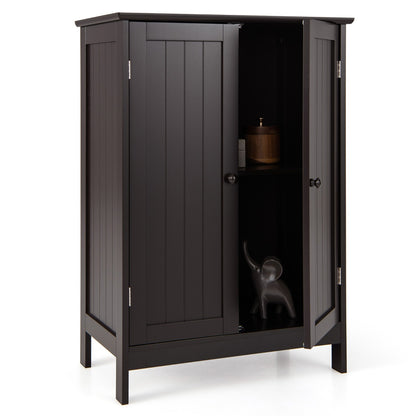 Bathroom Storage Cabinet with Double Doors &amp; Adjustable Shelf-Coffee