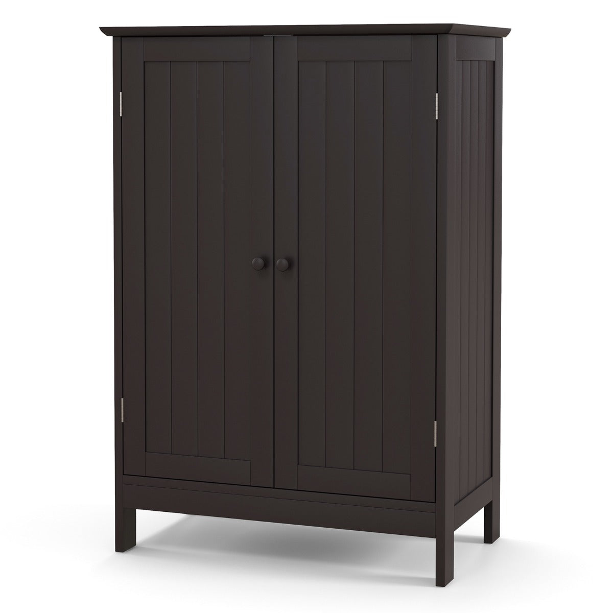 Bathroom Storage Cabinet with Double Doors &amp; Adjustable Shelf-Coffee