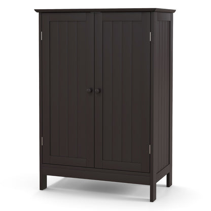 Bathroom Storage Cabinet with Double Doors &amp; Adjustable Shelf-Coffee