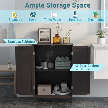Bathroom Storage Cabinet with Double Doors &amp; Adjustable Shelf-Coffee
