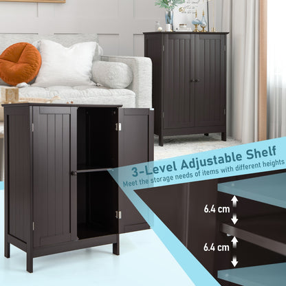 Bathroom Storage Cabinet with Double Doors &amp; Adjustable Shelf-Coffee