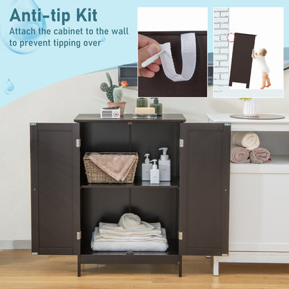 Bathroom Storage Cabinet with Double Doors &amp; Adjustable Shelf-Coffee