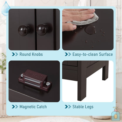 Bathroom Storage Cabinet with Double Doors &amp; Adjustable Shelf-Coffee