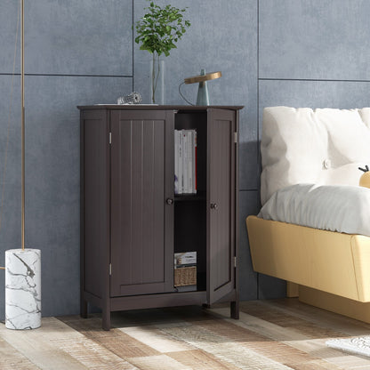Bathroom Storage Cabinet with Double Doors &amp; Adjustable Shelf-Coffee