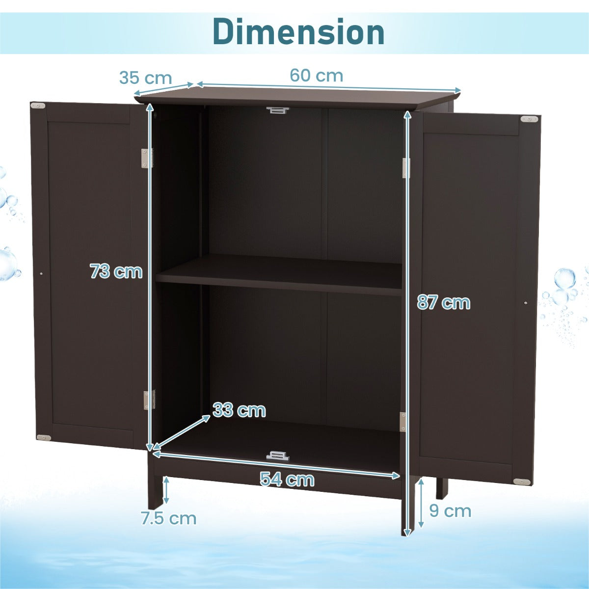 Bathroom Storage Cabinet with Double Doors &amp; Adjustable Shelf-Coffee