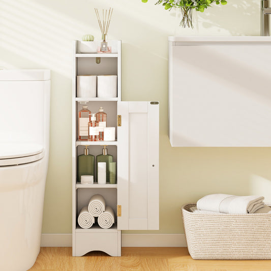 Bathroom Storage Cabinet Narrow Freestanding Storage Organizer-White