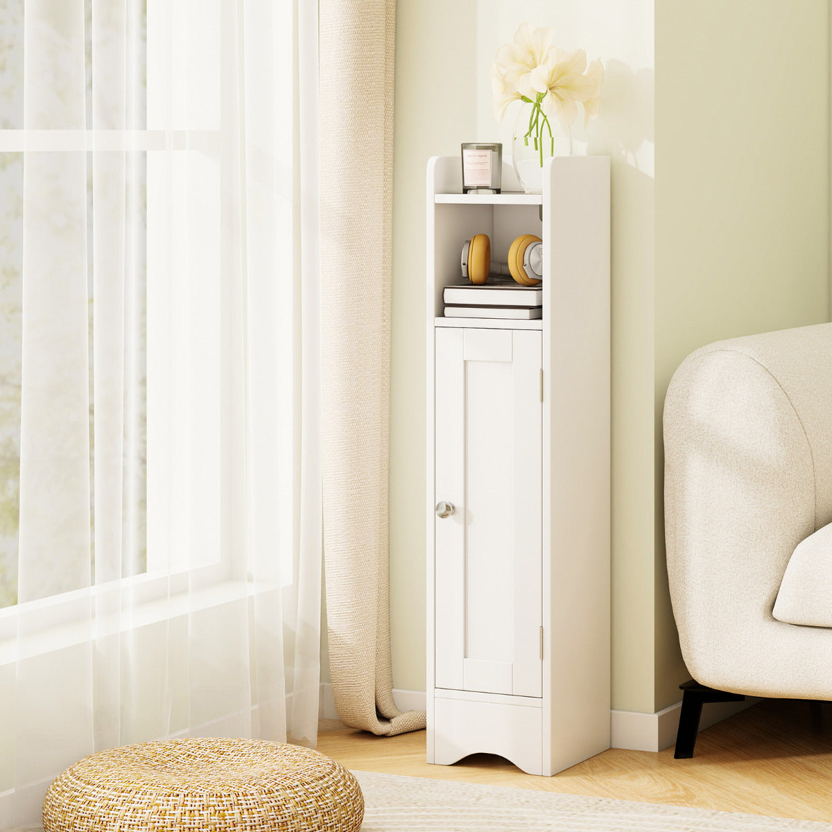 Bathroom Storage Cabinet Narrow Freestanding Storage Organizer-White