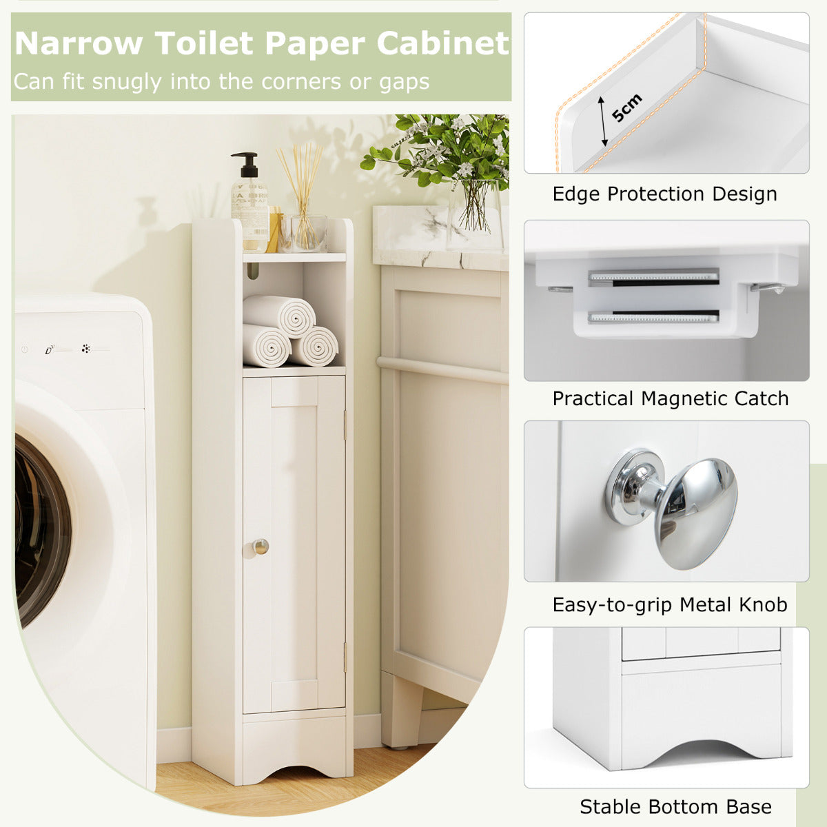 Bathroom Storage Cabinet Narrow Freestanding Storage Organizer-White