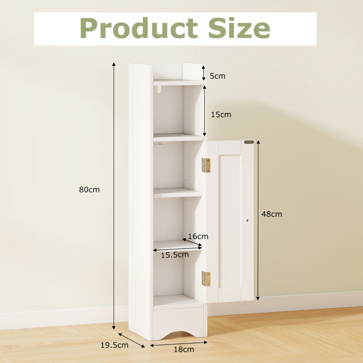 Bathroom Storage Cabinet Narrow Freestanding Storage Organizer-White