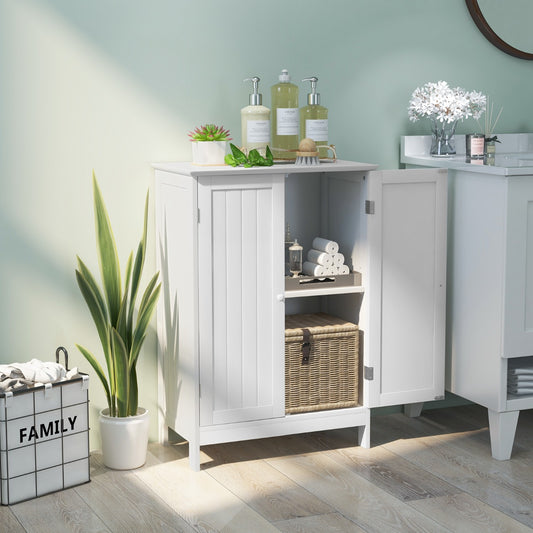 Floor Storage Cabinet with Double Door and Shelf for Bathroom-White
