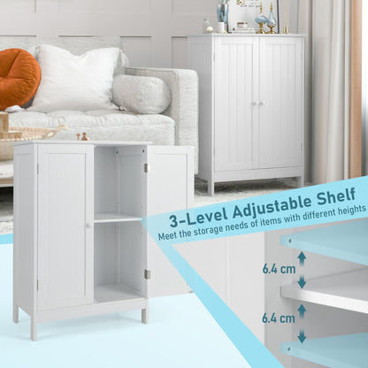 Floor Storage Cabinet with Double Door and Shelf for Bathroom-White