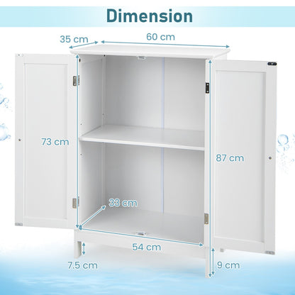 Floor Storage Cabinet with Double Door and Shelf for Bathroom-White