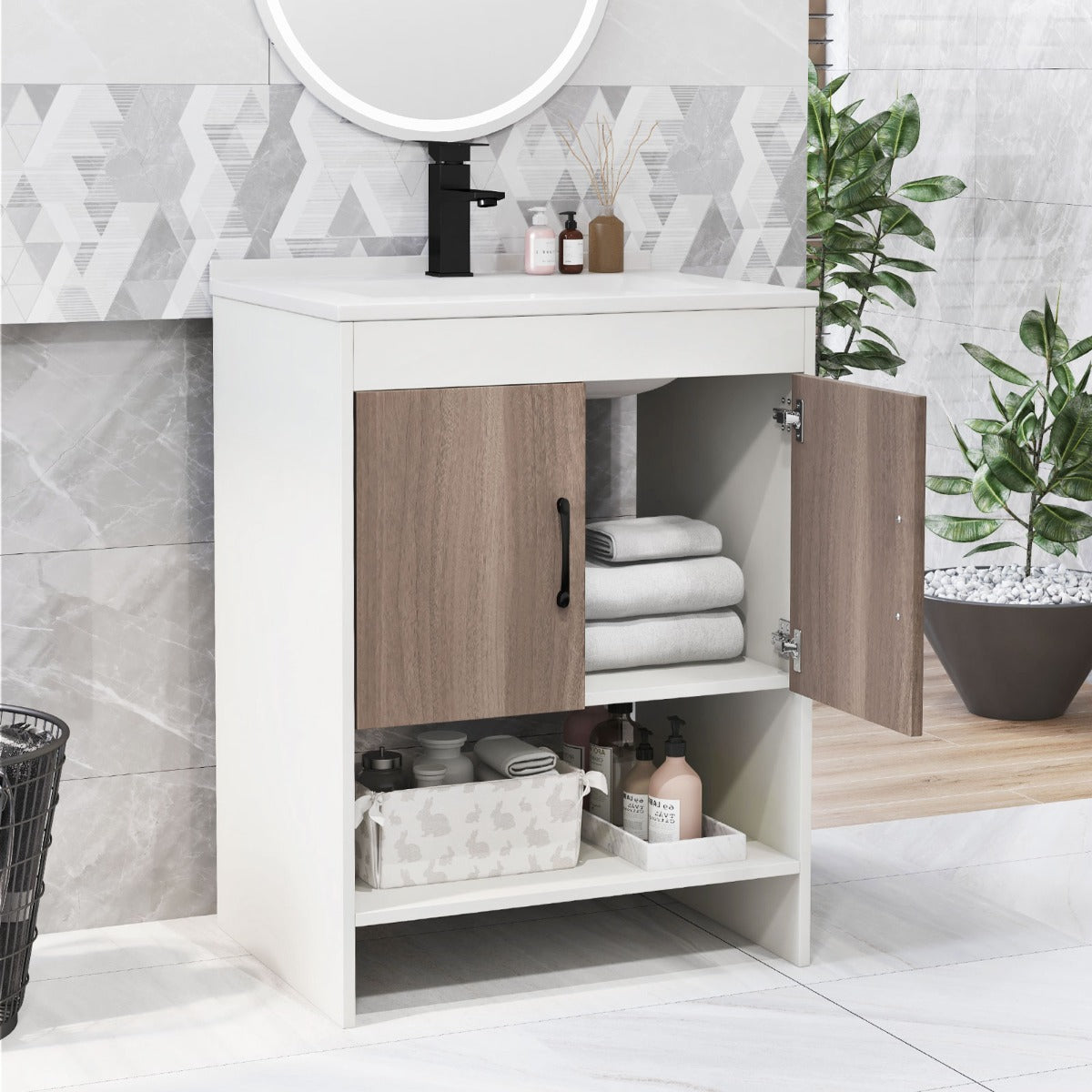 Durable E0 multilayer board bathroom cabinet offers a safe and sturdy storage solution