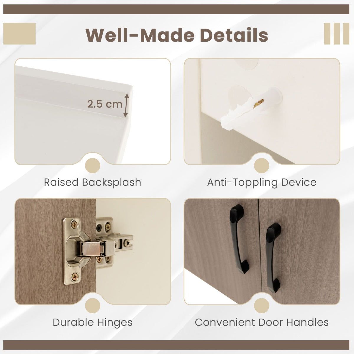 Elegant white and gray vanity set complements existing bathroom décor with a compact footprint