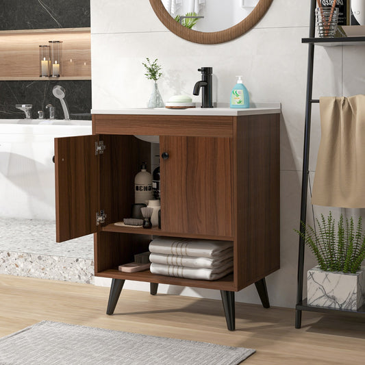 Costway Bathroom Vanity Sink Combo with Doors and Open Shelf