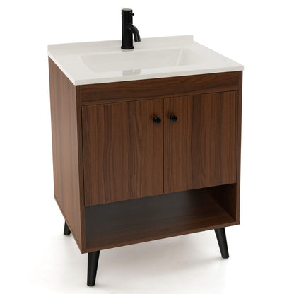Compact bathroom sink cabinet combines a smooth SMC sink with practical storage space