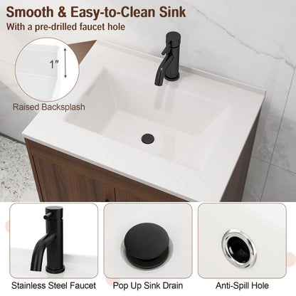 Smooth integrated sink surface wipes clean easily after everyday bathroom use