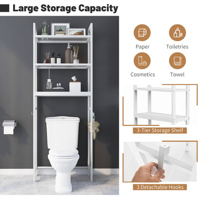 Adjustable bottom bar allows the metal bathroom rack to accommodate different toilet configurations