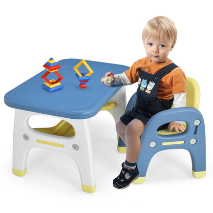 Kids Table and Chair Set with Cute Dinosaur Modeling and Storage Rack-Blue