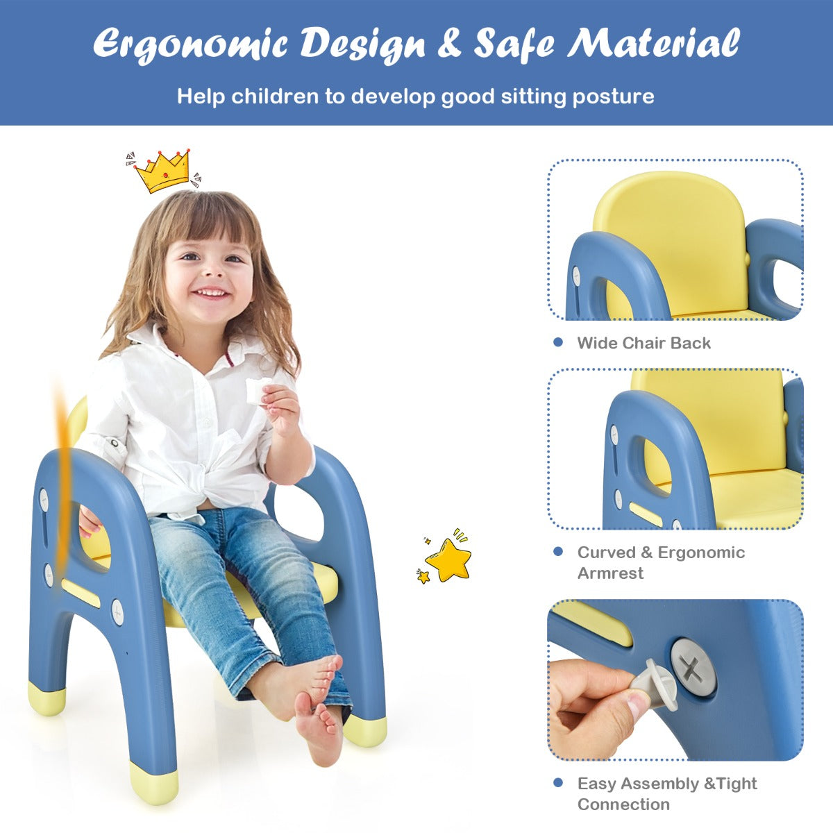 Kids Table and Chair Set with Cute Dinosaur Modeling and Storage Rack-Blue