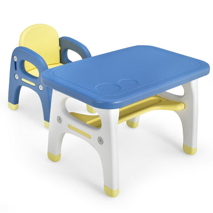 Kids Table and Chair Set with Cute Dinosaur Modeling and Storage Rack-Blue