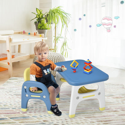 Kids Table and Chair Set with Cute Dinosaur Modeling and Storage Rack-Blue