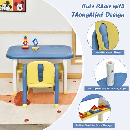 Kids Table and Chair Set with Cute Dinosaur Modeling and Storage Rack-Blue