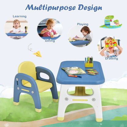 Kids Table and Chair Set with Cute Dinosaur Modeling and Storage Rack-Blue