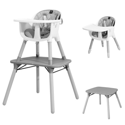 5-in-1 Multifunctional Convertible Baby Highchair with Harness &amp; Removable Tray-Grey