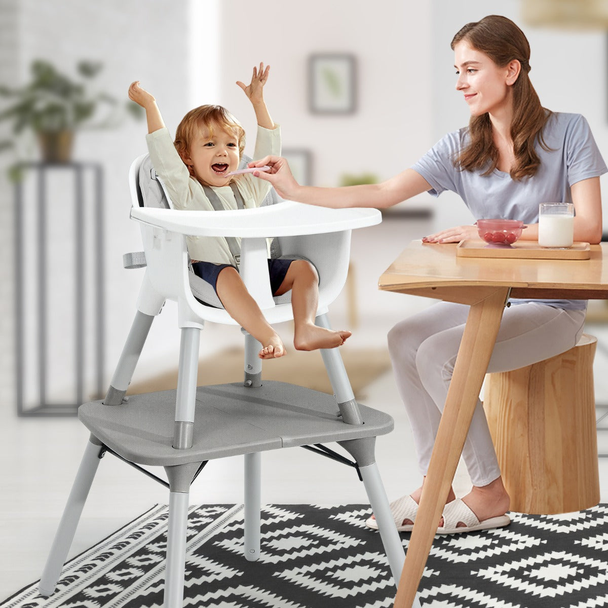 5-in-1 Multifunctional Convertible Baby Highchair with Harness &amp; Removable Tray-Grey